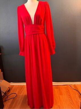 forever 21 red maxi dress Forever 21 Red One-Shoulder Flounce Gown Maxi Dress S/M
